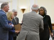 Joyce Perdue-Smith is welcomed by the County Commission